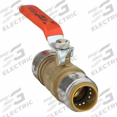 SHARKBITE MAX Manual Two-Way Ball Valve: 3/4 in, Brass, Straight, Push x Push, Full Port Ball Port (MPN UR22185G). Key specifications — Brand: SHARKBITE MAX; Handle: Locking Lever.