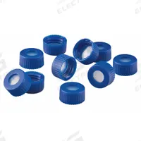 Closure: 9 mm Dia, Blue, PTFE, Autoclavable, Septa Included, Narrow Mouth Size, Opaque (MPN CV-3845-BSB9). Key specifications — Closure Type: Snap-On; Clarity: Opaque; Mouth Size: Narrow; Product Type: Snap Cap; Septa Included: Yes; Vented: No; Brand: CHEMGLASS; Closure Color: Blue.
