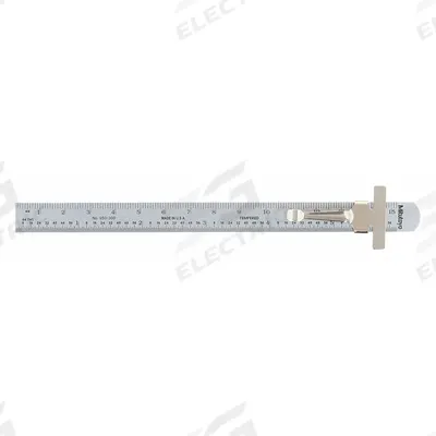 MITUTOYO Pocket Rule: 950-300, 6 in, 0.05 in Thick, 1/64 in/1 mm, Chrome, Black - Stainless Steel Rulers