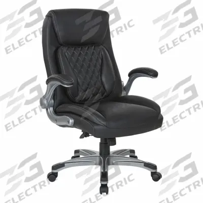 OFFICE STAR PRODUCTS Office Chair: Work Smart, Flip Up, Black, Leather Material - Adjustable-Arm Office Chairs