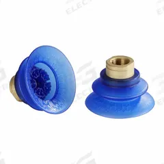 SCHMALZ Vacuum Pad Assembly: Bellows, 1.5 Folds, 3/8 in NPT, 66 mm Pad Dia, Elastodur ED, Blue, 85 A (MPN 10.01.42.00026). Key specifications — attr1019101: 10.01.42.00026; attr1019103: SCHMALZ; attr1019107: 85 A.