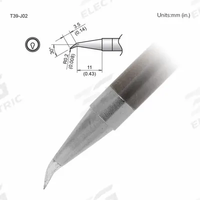 HAKKO Soldering Tip: T39 Series, Bent Conical, 0.2 mm W - T39 Series Soldering Tips