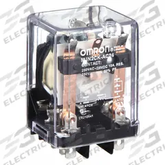 OMRON Latching Relay: Socket Mounted, 10 A Current Rating, 24V AC, DPDT, 9 Pins/Terminals, C Socket (MPN MJN2CK-AC24). Key specifications — Brand: OMRON; Base Type: Square; Mounting Style: Plug-In; Pin Shape: Round; Electrical Connection: Plug-In; Manufacturer Part Number: MJN2CK-AC24; Series: MJN Series.