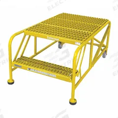 COTTERMAN Work Platform: 1.7 ft Platform Ht - Max, 24 in x 24 in, Steel, 800 lb Load Capacity (MPN 2WP2424A3B8AC2P6). Key specifications — Folding: Not Foldable; Mobility: Rolling; Components Included: Rubber Foot Pads; Use Location: Indoor; Brand: COTTERMAN; Color: Yellow; Height Adjustability: Fixed Height; Includes Handrails: Handrails Not Included.