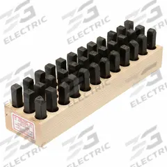 YOUNG BROS. STAMP WORKS Hand Stamp Kit: 3/8 in Character Ht, 2 7/8 in Shank Lg, Steel, Sharp-Face (MPN 08361). Key specifications — Material: Steel; Brand: YOUNG BROS. STAMP WORKS; Characters Included: Period (.).