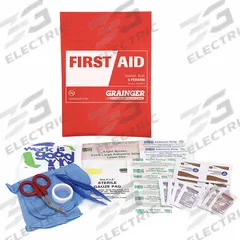 FIRST AID ONLY First Aid Kit and Housing: Vehicle, 5 People Served, 39 Components, Fabric (MPN 54562). Key specifications — Adhesive Bandages Included: (2) Fingertip Bandages; Application: Vehicle; Brand: FIRST AID ONLY; Housing Color: Red; Housing Material: Fabric; Includes Oral or Inhalant Medication: No Medication Included; Mountable: Portable; Oral and Inhalant Medicinals Included: No Oral/Inhalant Medicinals.