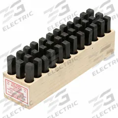 YOUNG BROS. STAMP WORKS Hand Stamp Kit: 0 thru 9 (6 doubles as 9)/Ampersand (&)/A thru Z, Steel (MPN 06361). Key specifications — Material: Steel; Brand: YOUNG BROS. STAMP WORKS; Characters Included: A thru Z.