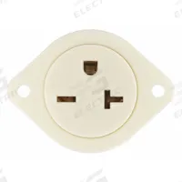 BRYANT Flanged Receptacle: Single, 6-20, White, 250V AC, 20 A, 2 Pole / 3 Wire (MPN 5479)
