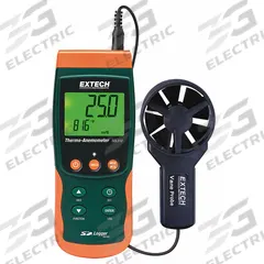 EXTECH Anemometer: 1 fpm Air Velocity Resolution, Rotating Vane, Air Velocity/Temp, Under 100 fpm (MPN SDL310). Key specifications — Data Logging: Yes; Manufacturer Part Number: SDL310; Brand: EXTECH; Temperature Accuracy: +/ 1.5°; Digital Display Screen Type: LCD; Display Type: Digital; Includes: Vane Sensor; Power Source: Battery.