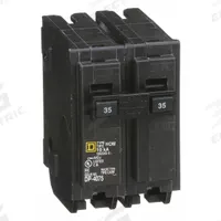 SQUARE D Miniature Circuit Breaker: 35 A, 120/240V AC, Single Phase, 10kA at 120/240V AC, 2 Poles (MPN HOM235). Key specifications — Phase: Single; Amps: 35 A; AC Voltage Rating: 120/240V AC; Max. AIR Rating: 10kA at 120/240V AC; For Use With: Homeline Load Center; Brand: SQUARE D.
