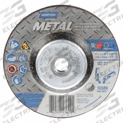 NORTON Cut-Off & Grinding Wheel: Type 27, 4 1/2" x 1/8" x 5/8"-11, Aluminum Oxide, 24 Grit, Metal (MPN 66252843609). Key specifications — Series: Metal; Brand: NORTON.