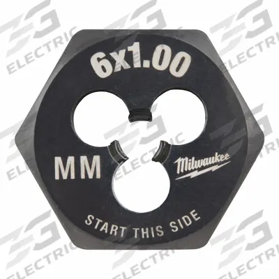 MILWAUKEE Hex Threading Die: M6x1 Metric, 1 in Hex Wd, Black Oxide Carbon Steel (MPN 49-57-5336) - Solid Hex Rethreading Dies