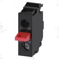 SIEMENS Contact Block: 22 mm Panel Mounting Size, 1NC, Momentary, 3SU1 Series, Screw Terminals (MPN 3SU14002AA101CA0). Key specifications — Color: Black/Red; Switch Action: Momentary; Terminal Connection Type: Screw Terminals; Brand: SIEMENS; Compatible with Series: 3SU1.