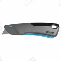 PACIFIC HANDY CUTTER, INC Safety Knife: 7 in Overall Lg, Rubberized, 3/4 in Overall Wd, Metal (MPN E13302-9). Key specifications — attr307884: Slide Release Button; attr307885: Carbon Steel Rounded Tip; attr307882: Teal; attr307878: Rubberized; attr307881: Metal; attr324892: PACIFIC HANDY CUTTER, INC.