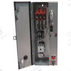 EATON NEMA Combination Starter: Fusible Disconnect, 3 Poles, NEMA Size 2, 120V AC, NEMA-Rated 1 (MPN ECN1821BJD-R63/D). Key specifications — Includes Pilot Light: Yes; Maximum Voltage Rating: 250V AC; Brand: EATON; Phase: Three; Coil Voltage: 220/240V AC; Control Transformer: Yes; Control Transformer Voltage: 240/480V AC Primary, 120V AC Secondary; For Fuse Class: Class R.