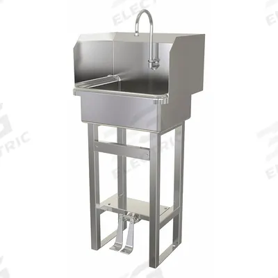 SANI-LAV Hand Sink: 43 1/2 in Overall Ht, 17 in Bowl Lg, 7 in Bowl Dp, 0.5 gpm Flow Rate - One-Station Freestanding Hand Sinks with Faucets