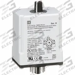 SCHNEIDER Single Function Time Delay Relay: Socket Mounted, 120V DC, 10 A, 11 Pins/Terminals (MPN 9050JCK22V20). Key specifications — Contact Rating (AC): 10 A @ 120/240V; Brand: SCHNEIDER.