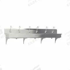 SANI-LAV Hands-Free Wash Station: 6 Stations, 8 in Bowl Dp, 117 in Bowl Lg, 16 1/2 in Bowl Wd, 16 ga (MPN 512WAL-0.5). Key specifications — Includes Side Splash: Side Splash Not Included; Series: Stainless Steel Wash-Station; Brand: SANI-LAV; Power Source: AC Powered.
