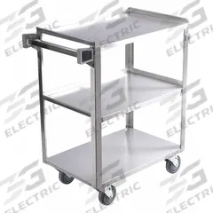 APPROVED VENDOR Utility Cart: 500 lb, 28 in L x 18 in W Shelf, 3 Shelves, Silver, Ergonomic (MPN 60EF14). Key specifications — Caster/Wheel Configuration: (4) Swivel; Brand: APPROVED VENDOR; Caster Wheel/Tread Material: Polyurethane.