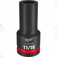 MILWAUKEE Deep Impact Socket: 3/4 in Drive Size, SAE, 11/16 in Socket Size, 6-Point, Deep, Friction (MPN 49-66-6334). Key specifications — attr1215501: MILWAUKEE; attr1215515: Black Phosphate; attr1215518: 11/16 in.