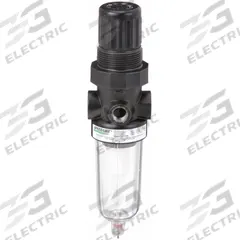 SPEEDAIRE Filter-Regulator: Miniature Series, 1/4 in NPT, 14 cfm, 5 micron, 5 psi to 125 psi, Zinc (MPN 4ZK75). Key specifications — attr109419: SPEEDAIRE; attr109429: Zinc; attr109463: No; attr109467: Rubber; attr109468: Miniature.