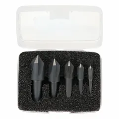 CLEVELAND Countersink Set: 82°, 5 Pc, 1/4 in to 3/4 in, 4 Flute, Black Oxide High Speed Steel (MPN C00969). Key specifications — attr1301063: CLEVELAND.