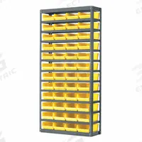 AKRO-MILS Bin Shelving: 36 in x 18 in x 79 in, 1 Sided, 60 Bins, Open, Shelf Bin, Yellow, 13 Shelves (MPN AS1879138Y). Key specifications — Includes Bins: Yes; Bin Material: Polymer; Frame Color: Gray; Bin HxWxD: (60) 4 in x 6-5/8 in x 17-7/8 in; Frame Material: Steel; Bin Color: Yellow; Bin Style: Shelf; Brand: AKRO-MILS.