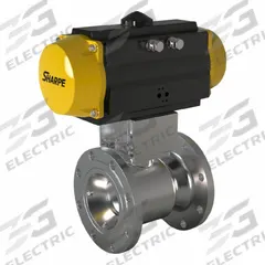 SHARPE Pneumatically Actuated Two-Way Ball Valve: 4 in, CF8M Stainless Steel, Flange x Flange (MPN 4350034560). Key specifications — Brand: SHARPE; Pilot Solenoid Voltage: Not Included.