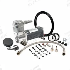 VIAIR CORPORATION Portable Air Compressor: Oil Free, Tankless, 0.14 hp, 0.66 cfm @ 90 psi, 24V DC (MPN 33058). Key specifications — attr48686: Oil Free; attr48685: 24V DC; attr48689: 0.46 cfm @ 150 psi; attr48678: 9.0 A; attr48688: Air Filter; attr48671: VIAIR CORPORATION; attr124308: Standard (75 dBA or more).