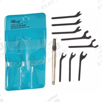 MOODY TOOL Open End Wrench Set: Alloy Steel, Black Oxide, 9 Tools - SAE, Single End, Open End Wrench Sets with Interchangeable Handle