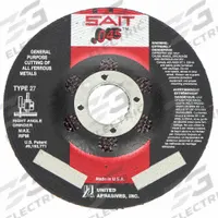 SAIT Depressed Center Cut-Off Wheel: Type 27, 4 1/2" x 0.045" x 7/8", Aluminum Oxide, 60 Grit, A60S (MPN 22021). Key specifications — Series: A60S; Brand: UNITED ABRASIVES-SAIT.