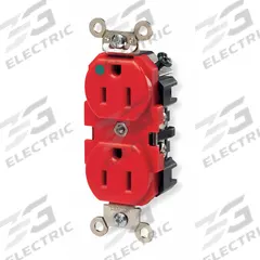 LEVITON Receptacle: Hospital Grade Fed. Spec., Duplex, 5-15R, Red, 125V AC, 15 A, 2 Pole / 3 Wire (MPN 8200-R)