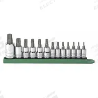 GEARWRENCH Socket Bit Sets: 1 - 25 Pieces, 1/4 in, 3/8 in, 1/2 in Drive Size, 13 Pieces, Torx (MPN 80725). Key specifications — attr1216280: Fixed Insert; attr1216283: GEARWRENCH; attr1225718: TR7 to TR60; attr1227491: 1/4 in, 3/8 in, 1/2 in.