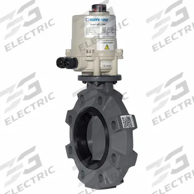 HAYWARD Series PVC Body: For Gas/Oil/Water Media, PVC, 120V AC, 4 in Pipe Size - PVC General-Service Electric Butterfly Valves