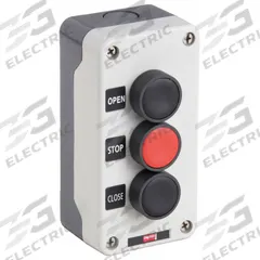 DAYTON Control Station: (3) Push Buttons, 0 Pilot Lights, 2NO/1NC, Open/Stop/Close, (3) Push Buttons (MPN 32W271). Key specifications — Brand: DAYTON; Operator Legend: Open/Stop/Close; Operator Color: Black; Operator Configuration: (3) Push Buttons; Operator Configuration Type: (3) Push Buttons.