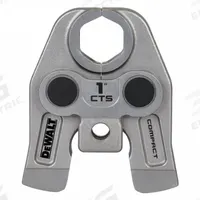 DEWALT Press Jaws: 1 in Pipe, Copper/Stainless Steel, Compact Tool Types (MPN DCE210100). Key specifications — attr518773: Jaw; attr537224: 1; attr518762: Stainless Steel; attr518771: Steel; attr518761: CTS Press; attr518760: DEWALT.