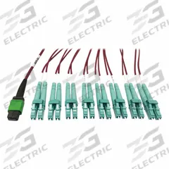 EATON TRIPP LITE MPO Breakout Cables: (1) 16F MPO/PC Female (Green) x (8) LC Duplex Male (Aqua), OM4 (MPN N846D-01M-16EMG). Key specifications — Fire Rating: Plenum; Fiber Type: OM4; Brand: EATON TRIPP LITE; End 1 Connection Gender: Female; End 1 Contact Type Finish: PC; End 2 Connection Gender: Male; End 2 Contact Type Finish: PC; _MPO Cable Connector Design: (1) 16F MPO/PC Female (Green) x (8) LC Duplex Male (Aqua).