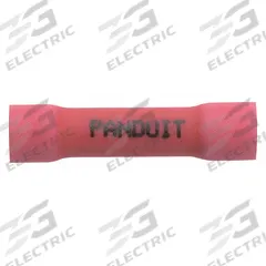 PANDUIT Butt Splice Connector: Red, Vinyl, For Wire Size 22 AWG – 18 AWG, 600 V, Pack Qty 50 (MPN BSV18X-LY). Key specifications — Brand: PANDUIT.