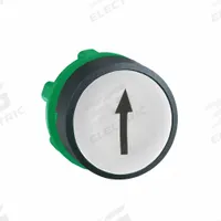 SCHNEIDER Flush Push Button: 22 mm Mounting Size, Non-Metallic, Momentary (MPN ZB5AA334). Key specifications — Brand: SCHNEIDER; Action: Momentary; Legend: Up Arrow; Series: XB5; Push Button Material Type: Non-Metallic.