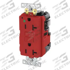 LEVITON Modular Receptacle: Hospital Grade Fed. Spec., Decorator Duplex, 5-20R, Red, GFCI, 125V AC (MPN MGFN2-HGR)