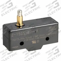 OMRON Snap Action Switch: Plunger Actuator, 1NO/1NC, Screw (MPN Z-15GS-B7-K). Key specifications — AC Contact Rating: 15 A @ 250 V; Electrical Connection: Screw; Series: Z; Brand: OMRON.
