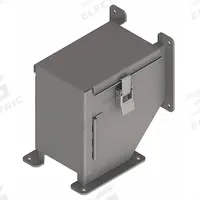 Wireway 90 Degree Elbow: 4 in Wd, 4 in Ht, 4 in, Hinged Cover with Quick-Release Latches, Steel (MPN F44LE9C). Key specifications — Cover Location: Outside; Brand: HOFFMAN; With Knockouts: No.