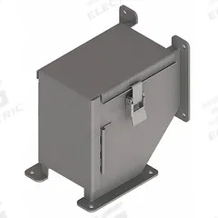 Wireway 90 Degree Elbow: 4 in Wd, 4 in Ht, 4 in, Hinged Cover with Quick-Release Latches, Steel (MPN F44LE9C). Key specifications — Cover Location: Outside; Brand: HOFFMAN; With Knockouts: No.