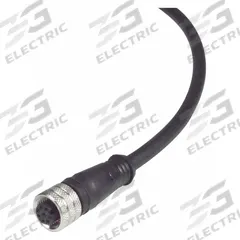 Cordset: M12 Female Straight X Bare Wire, 8 Pins, Black, PUR, 5 m Cable Lg, 2 A Max Current (A) (MPN E12166). Key specifications — Cable Jacket Color: Black; End 1 Gender: Female; End 1 Mounting Orientation: Straight; End 2 Connection Type: Bare Wire; IP Rating: IP67; Brand: IFM; Wire Size: 22 AWG; Cable Jacket Material: PUR.