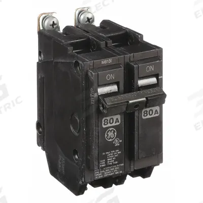 GE Miniature Circuit Breaker: THQB, 80 A, 120/240V AC, Single Phase, 10kA at 120/240V AC - THQB & THHQB Series, Bolt-On GE Miniature Circuit Breakers