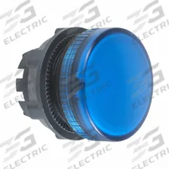 SCHNEIDER ELECTRIC Pilot Light Head: 22 mm Panel Mounting Hole Dia, Blue, Smooth, XB5 Series (MPN ZB5AV06). Key specifications — Brand: SCHNEIDER; Compatible Lamp Module Type: BA9 Lamp Module; Compatible with Series: XB5.