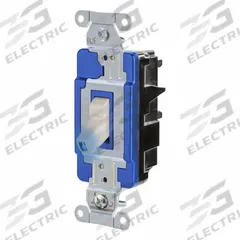 HUBBELL Wall Switch: Toggle Switch, 3-Way, Maintained, Light Almond, 120/277V AC, 15 A (MPN HBL1203STILLA). Key specifications — Illuminated: Yes; Voltage Rating: 120/277V AC.