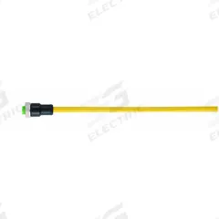 Cordset: 7/8" Female Straight x Bare Wire, 5 Pins, Yellow, TPE, 1.5 m Cable Lg, 9 A Max Current (A) (MPN 7700-A5021-U1D0150). Key specifications — Cable Jacket Color: Yellow; Cable Jacket Material: TPE; IP Rating: IP68; Wire Size: 16 AWG; Brand: MURRELEKTRONIK.