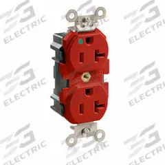 LEVITON Receptacle: Hospital Grade, Duplex, 5-20R, Red, 125V AC, 20 A, 2 Pole / 3 Wire (MPN MT830-R)