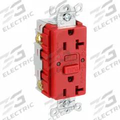 HUBBELL GFCI Receptacle: Duplex, 5-20, Red, GFCI, 125V AC, 20 A, 2 Pole / 3 Wire (MPN GFR20R)